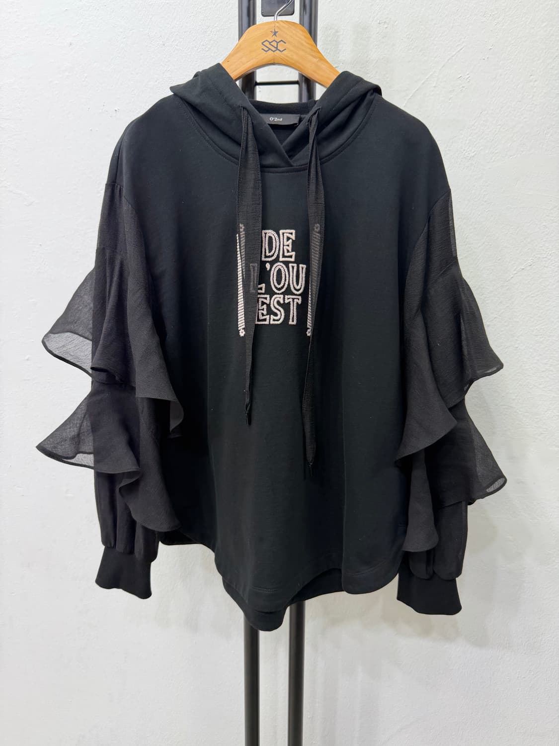 정품) O2ND 오즈세컨 한섬 21ss 블랙 시스루 후드티 82 상품이미지1