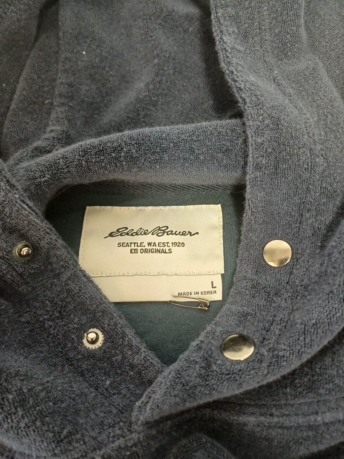 [L] 에디바우어 스냅 버튼 테리 오버핏 후드티 (네이비) 상품이미지4