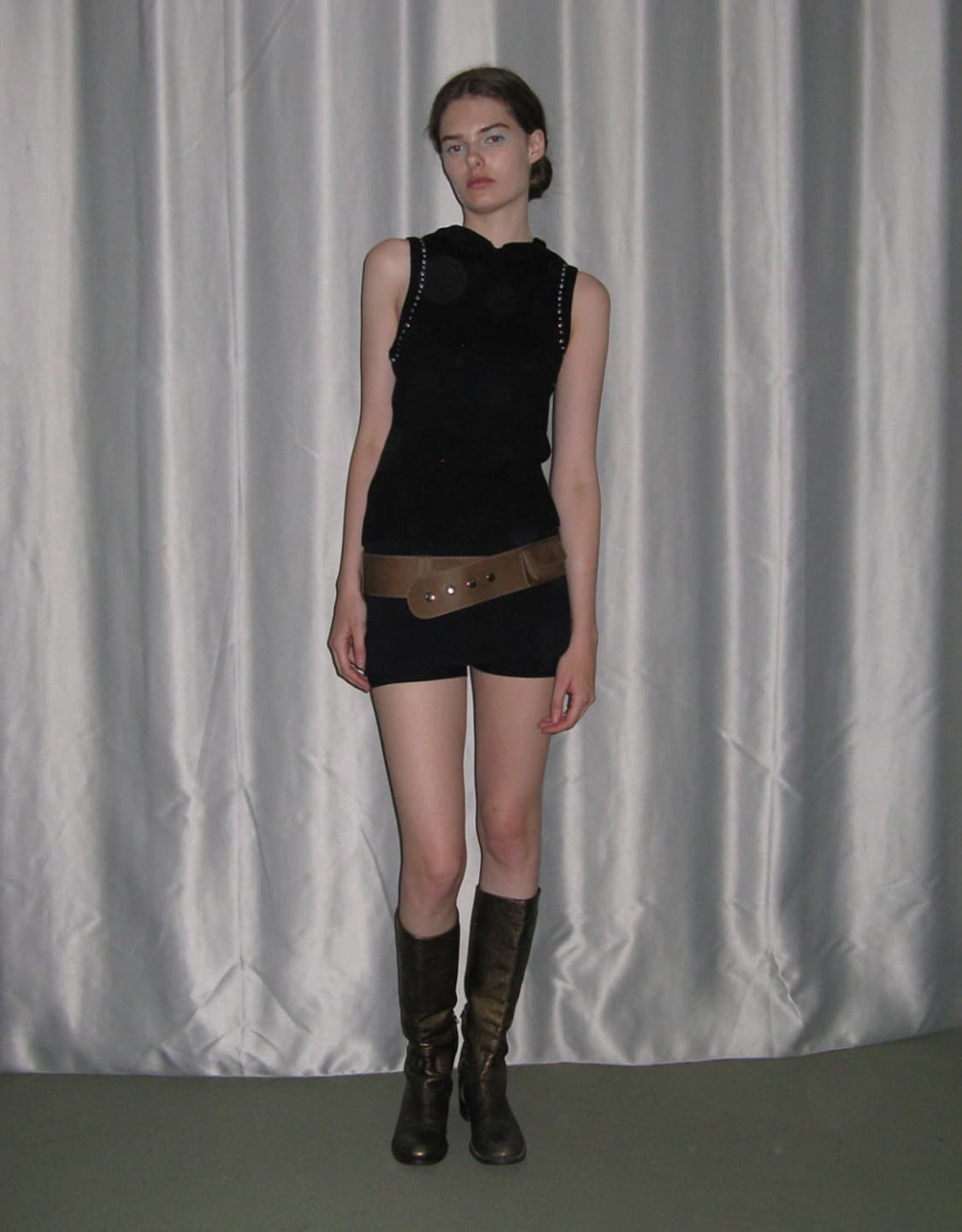 파르티멘토우먼 스터드 후디 니트 탑 블랙 상품이미지1