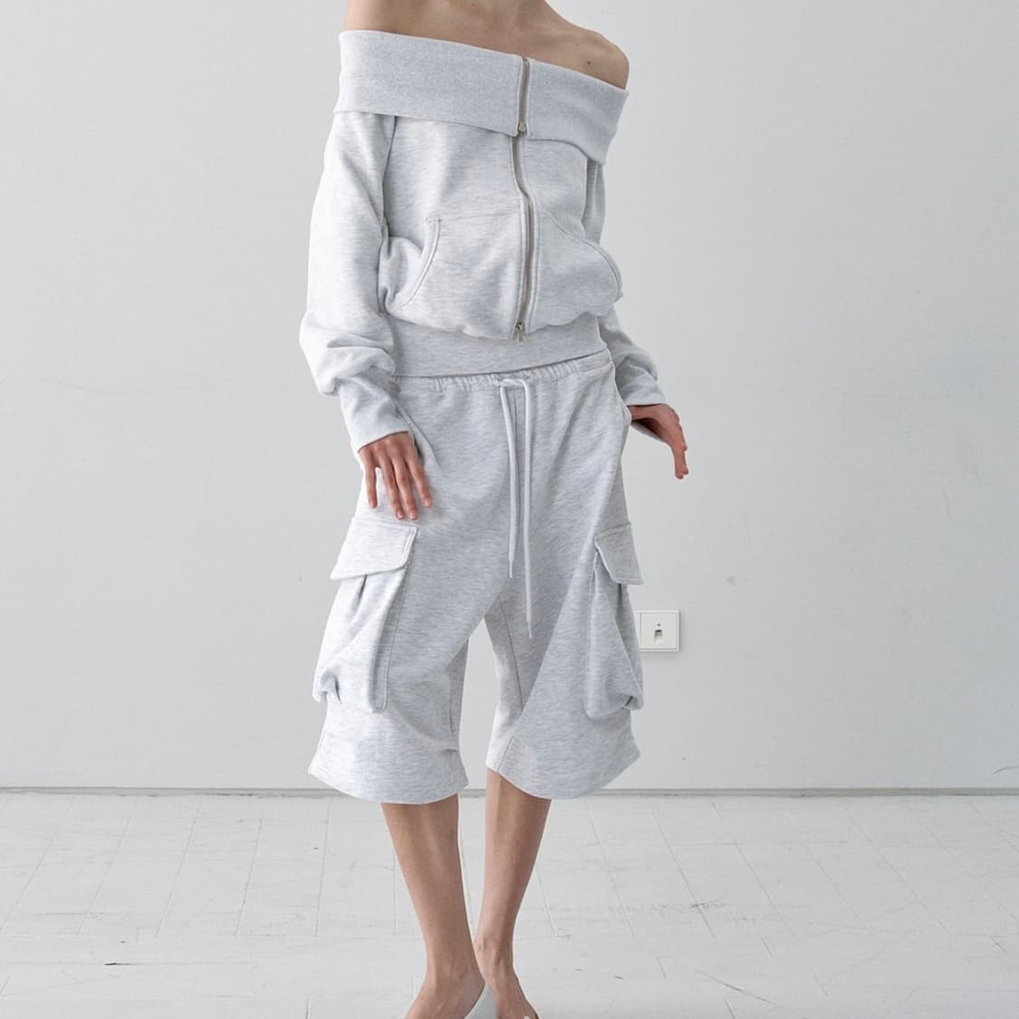 FOLDOVER WAIST CARGO SHORTS MELANGE GRAY 상품이미지2