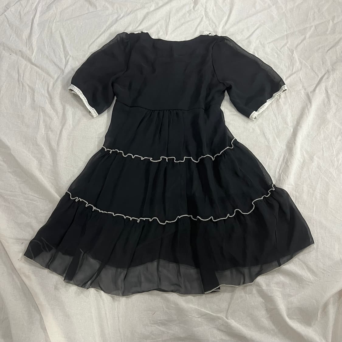 모리걸 레이스 쉬폰 캉캉 반팔 원피스 블랙 상품이미지3