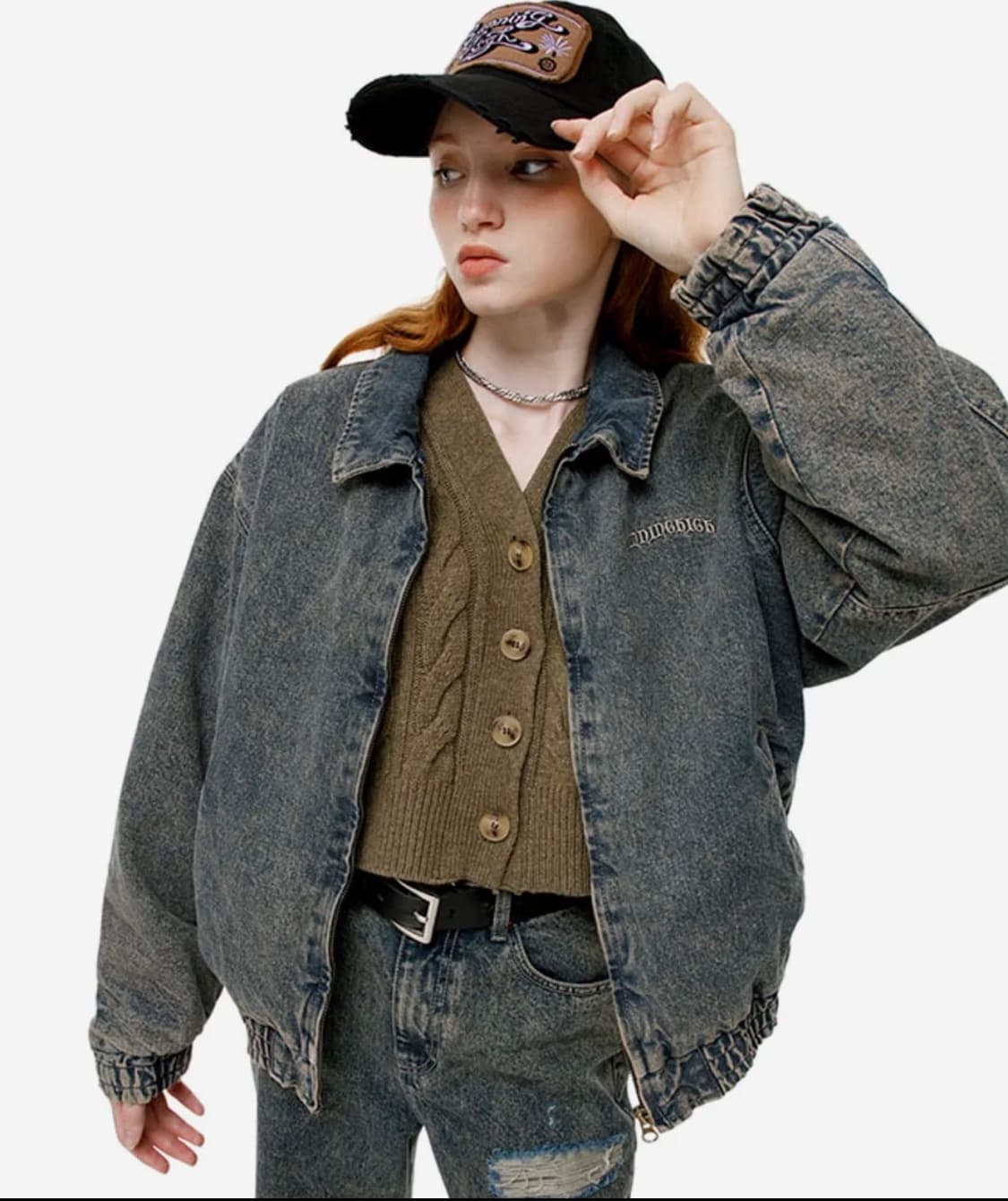 정가 19만원 러닝하이 바시티 로고 워시드 데님 점퍼 베이지 상품이미지1