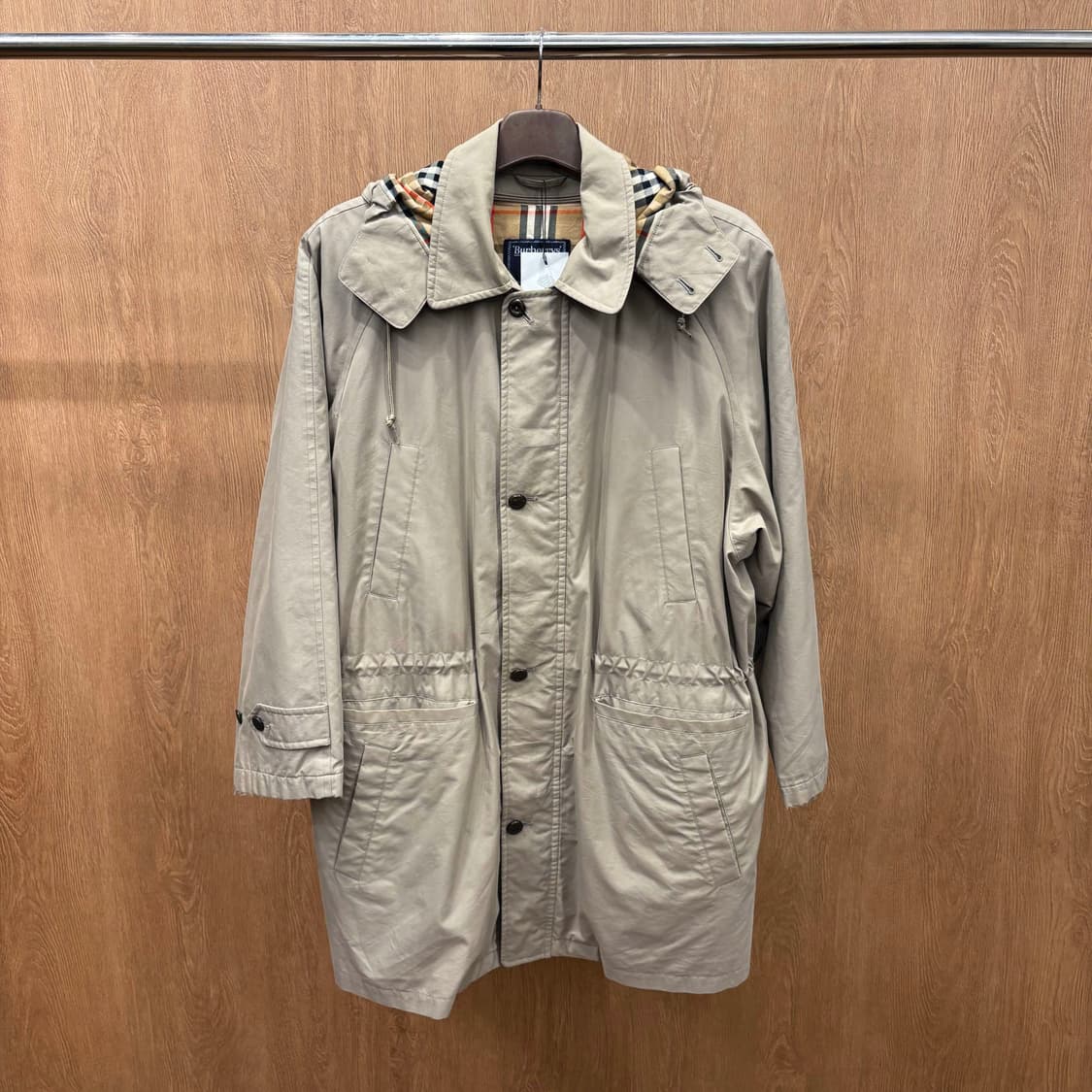 버버리 하프 코트 후드 자켓 싱글 브레스티드 스탠드 칼라 디테일 베이지 상품이미지2