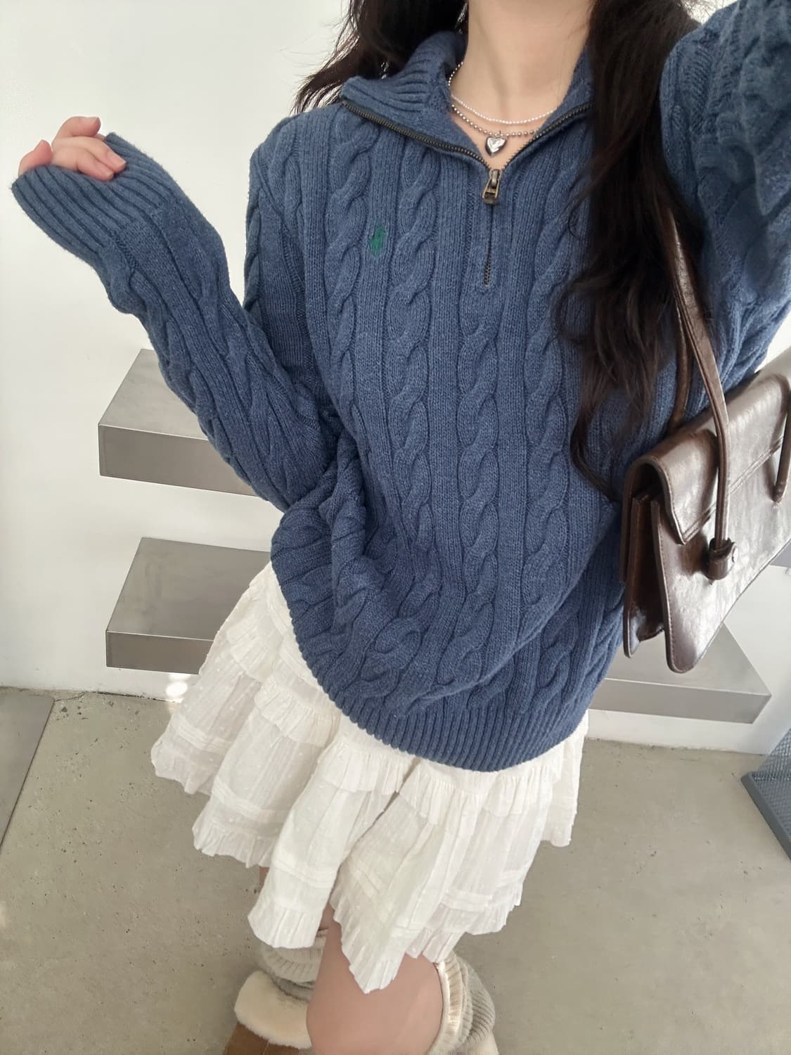 폴로 랄프로렌 뮤트블루 케이블 니트 하프집업  상품이미지1