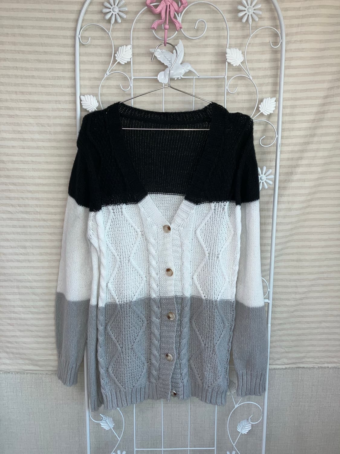 빈티지 블랙 화이트 그레이 배색 카디건 y2k 스트릿 갸루 펑키 일본빈티 상품이미지1