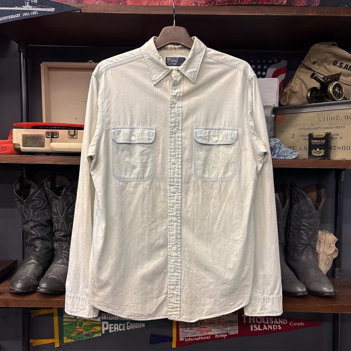 폴로 랄프로렌 네이티브 인디언 헤드 자수 샴브레이 워크셔츠 N1006 상품이미지2