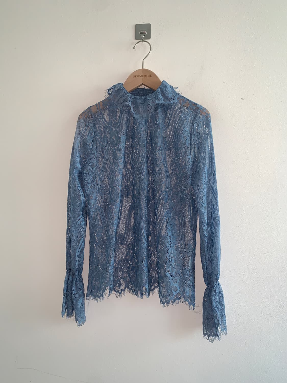 Lace high neck rose blouse(blue) 상품이미지1