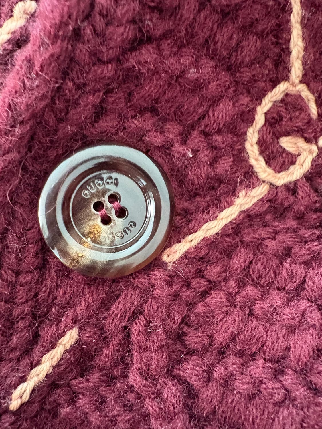 구찌 GG 패턴 울 가디건 버건디 L 상품이미지3