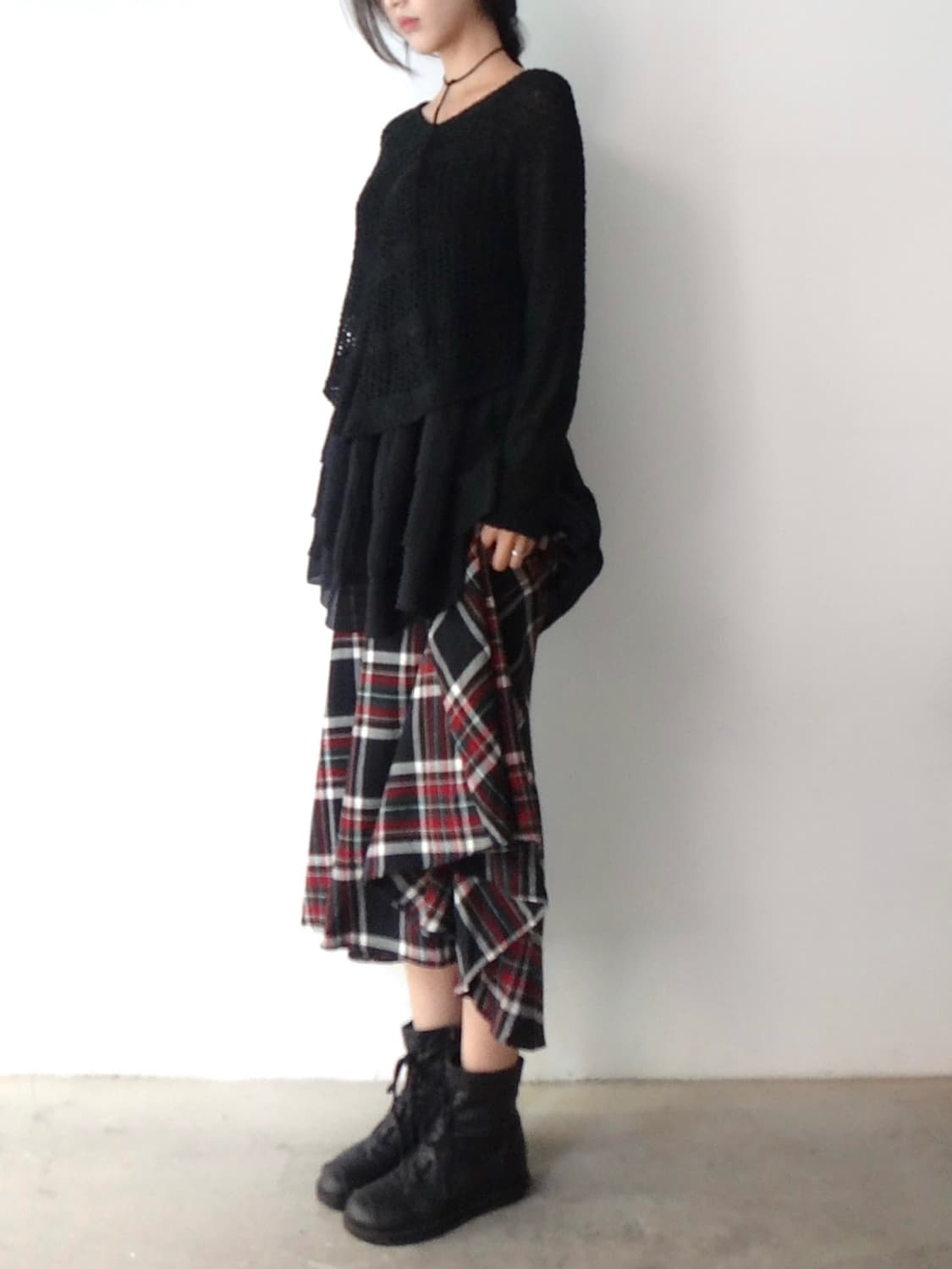 Check ruffle long skirt / red & green 상품이미지6