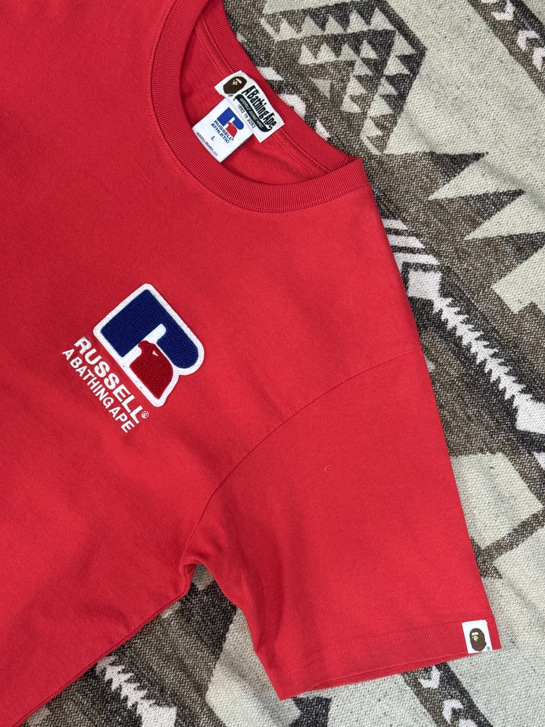 베이프x러셀 콜라보 반팔 레드 L 상품이미지3