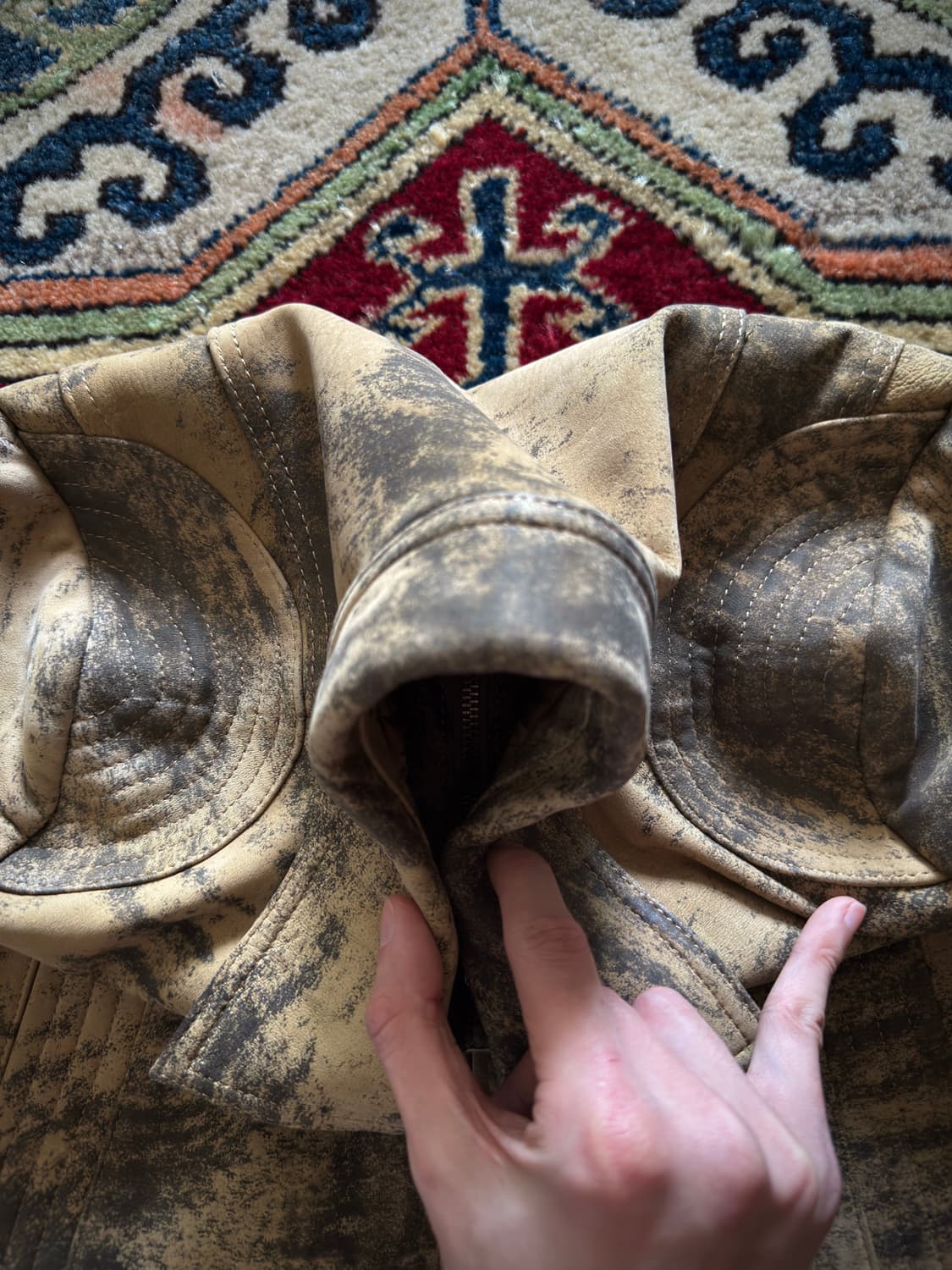 90s Old Gap Calfskin sand washed 레더 자켓 상품이미지5