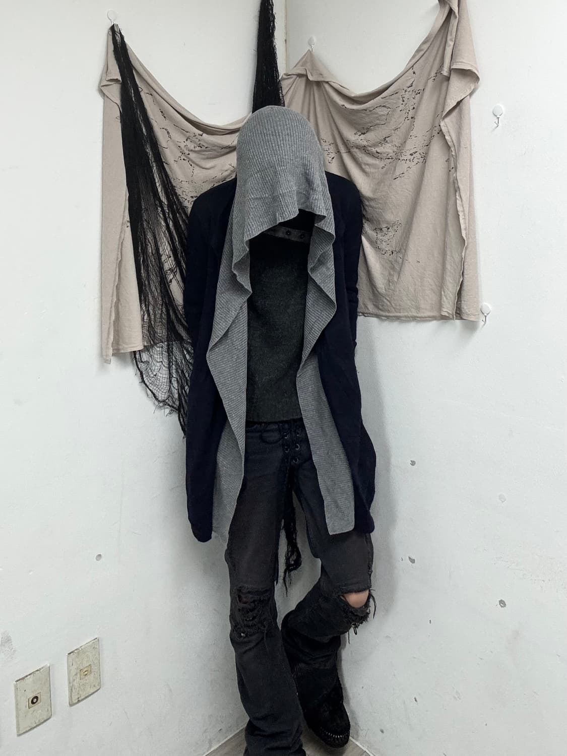 Grey Hoodie Cardigan Layered Navy Cardig 상품이미지2