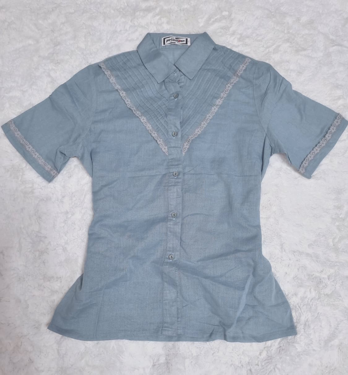 일본 빈티지 브랜드 하늘색 레이스 블라우스 셔츠 반발 일브 모리 상품이미지2