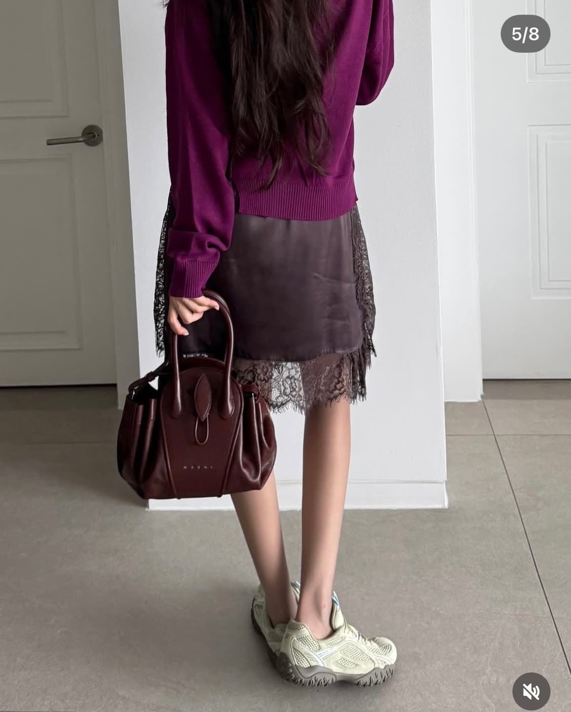 마르디메르크디 새틴 브라운 레이스 스커트 새상품 상품이미지2