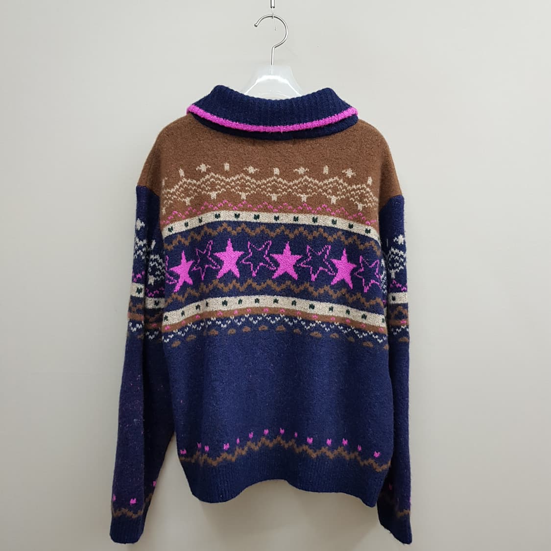 비이커 2024 페어아일 스타 패턴 울 하프집업 니트 1사이즈 상품이미지4