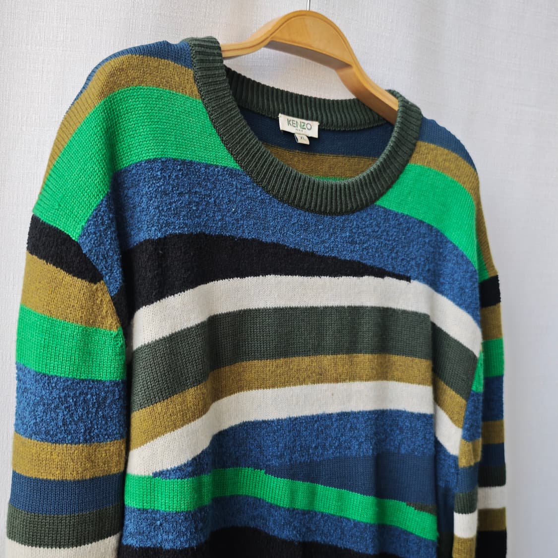 겐조 스트라이프 풀오버 니트 그린 블루 XL 상품이미지4