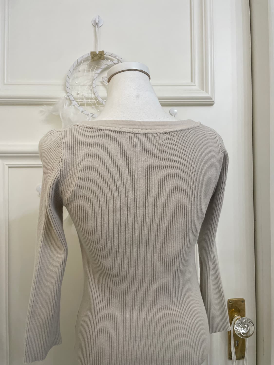 beige lace-up basic rib knit top(size-2) 상품이미지4