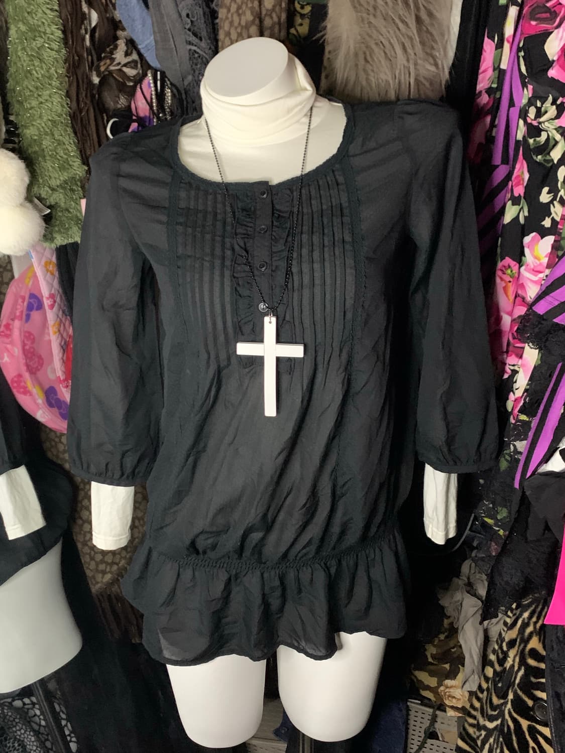 무채색 모리 캉캉 블랙 레이스 블라우스 상품이미지3