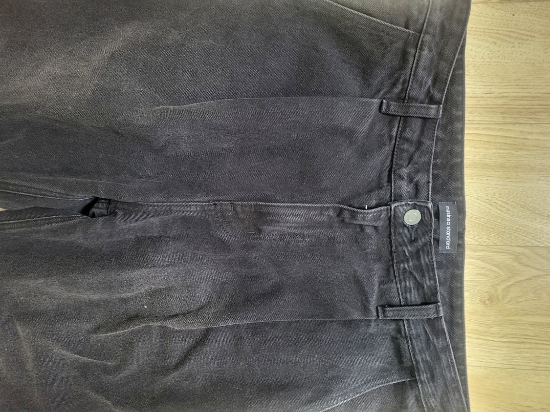 무탠다드 원 턱 와이드 데님 팬츠 [워시드 블랙] 33 상품이미지2