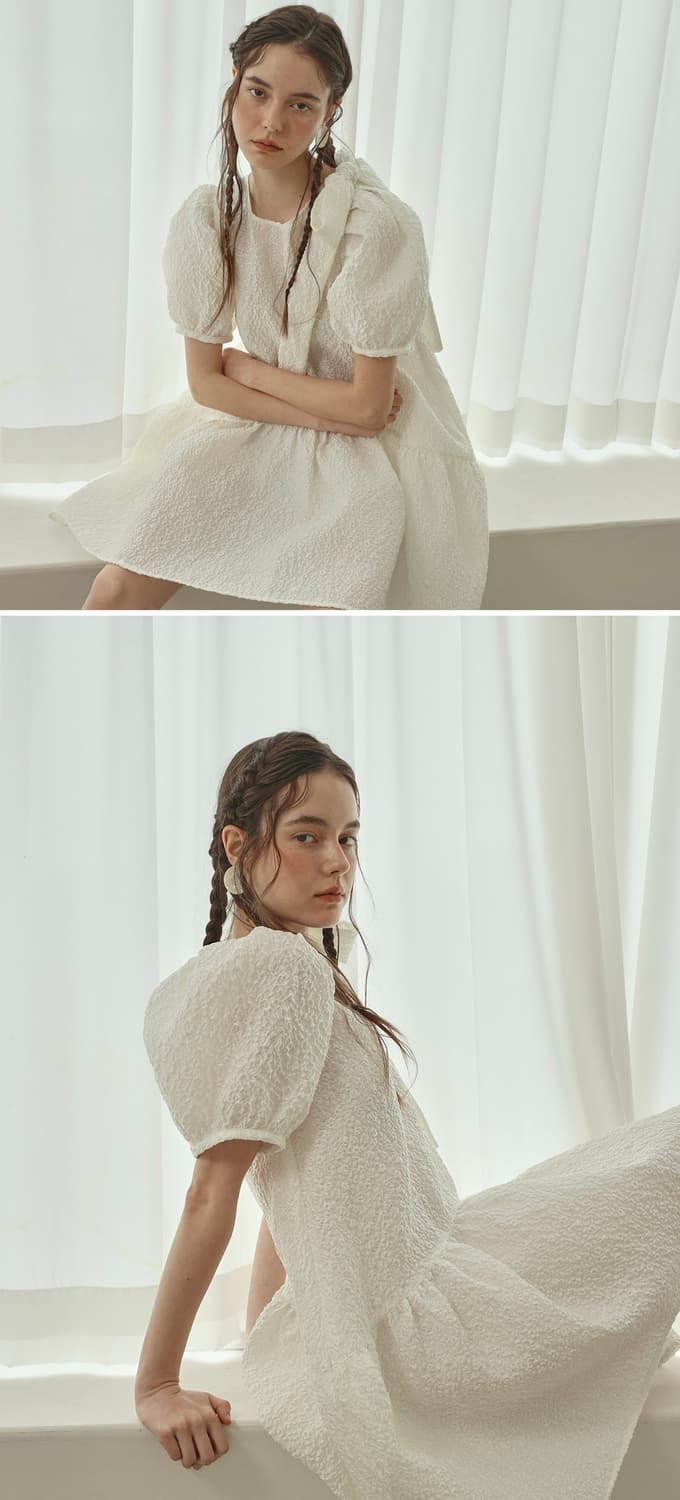 방떼 원피스 - vente jacquard gather puff slee 상품이미지1