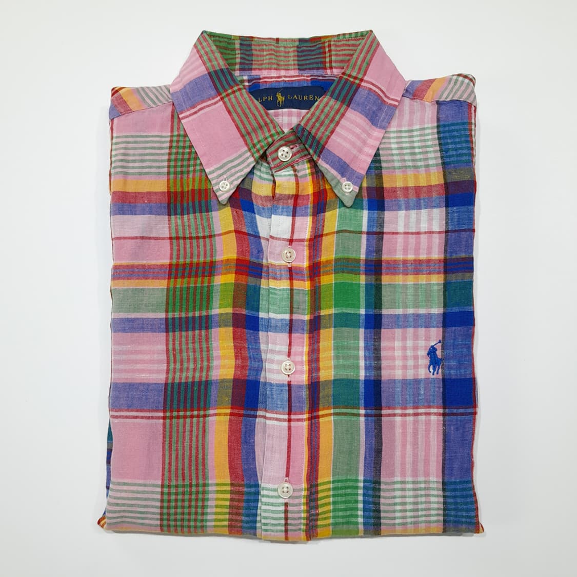 CK042 M 폴로 90s 린넨 핑크블루 마드라스체크 반팔 셔츠 남방 상품이미지7