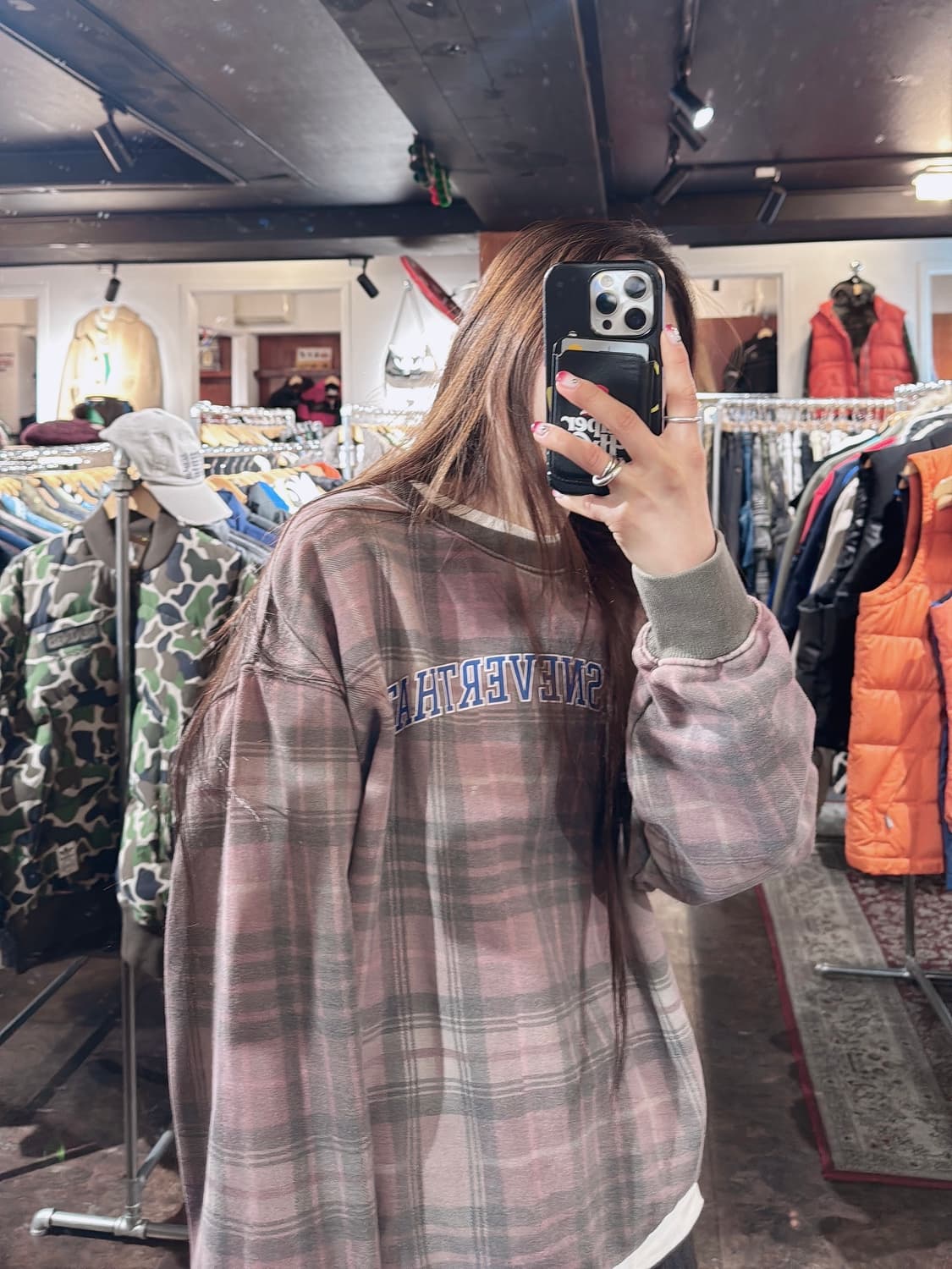 디스이즈네버댓 아치로고 핑크 체크 기모 맨투맨 스웻셔츠 S 상품이미지8