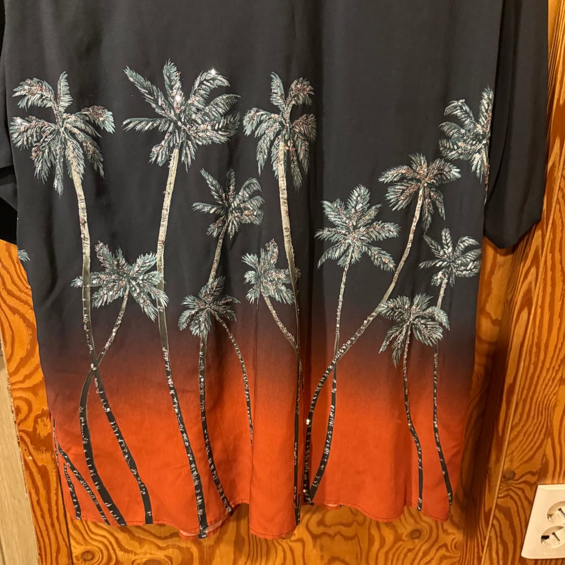 셀린느 시퀸(스팽글) 야자수 하와이안 셔츠 상품이미지9