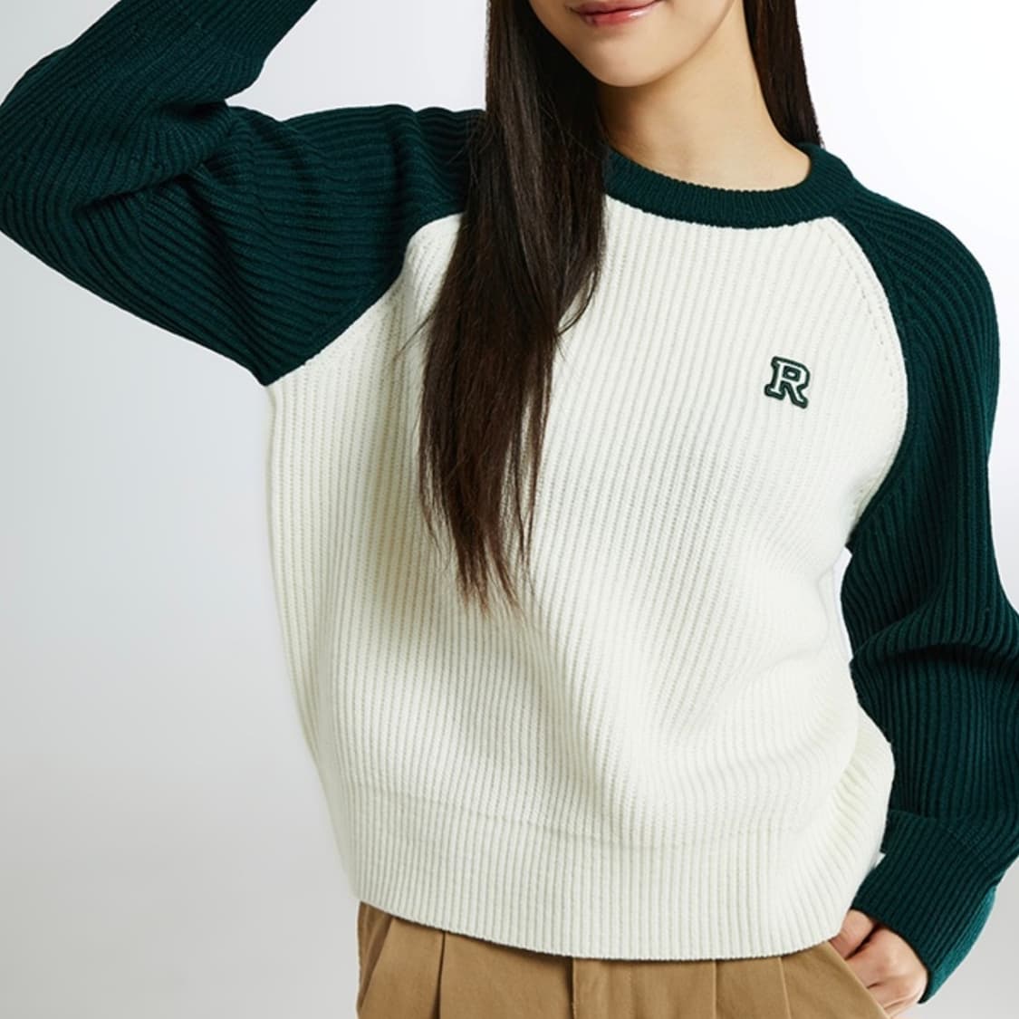 스파오 래글런 자수 스웨터 네이비 / 헌터 상품이미지2