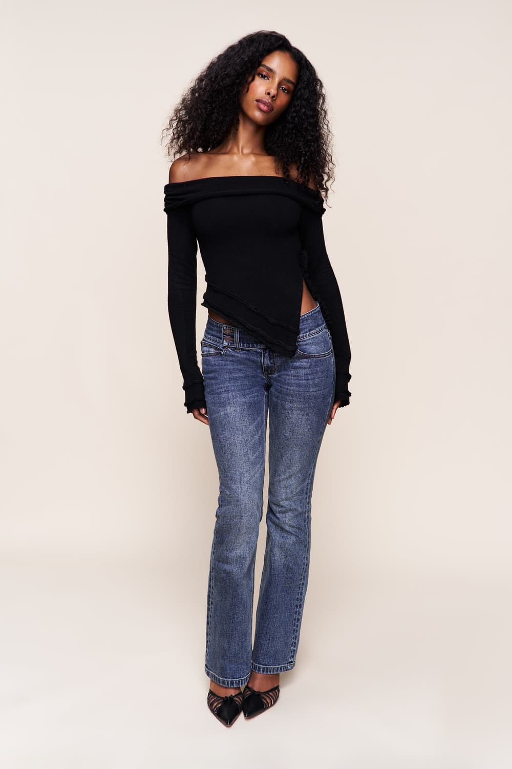 [XS,S]귀조 Soler fold 오프숄더 니트/블랙 상품이미지2