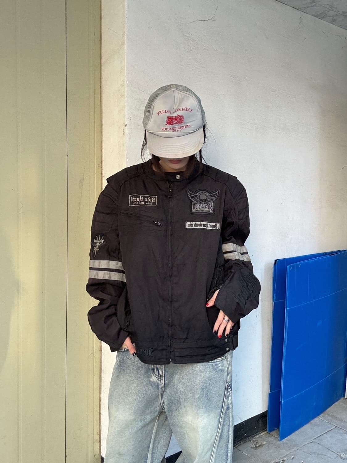 90s 올드스쿨 스컬 레이싱 바이커 자켓 상품이미지4