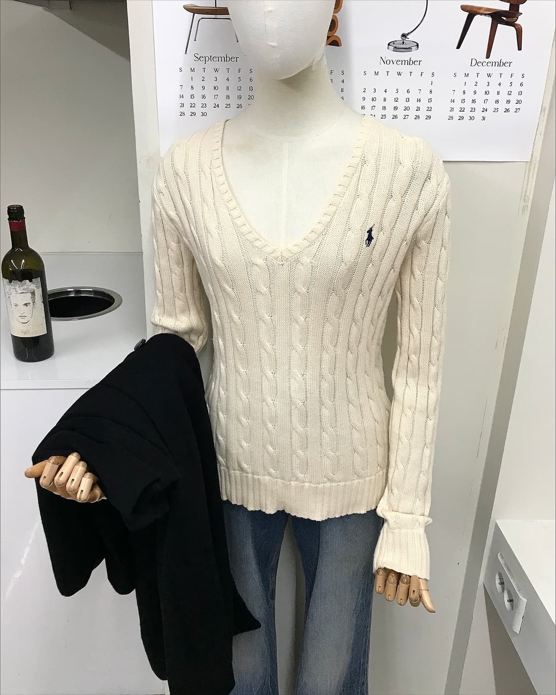 폴로 브이넥 케이블 니트 상품이미지7