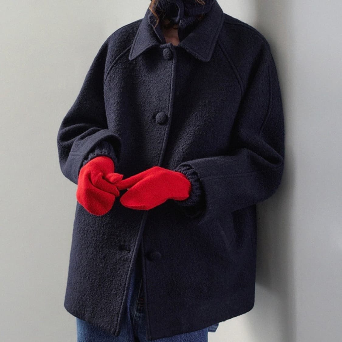 하네 엔케이스 레글런 울 하프 코트 네이비 S 상품이미지3