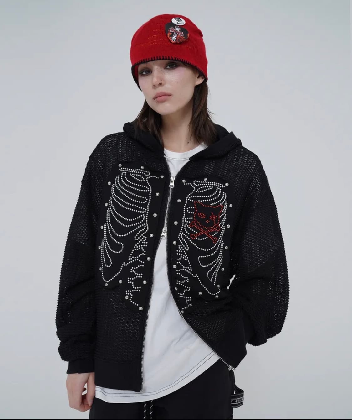 킴히 KEEMHII 스컬 핫픽스 투웨이 펑크 후드 집업 해골 스컬 상품이미지1