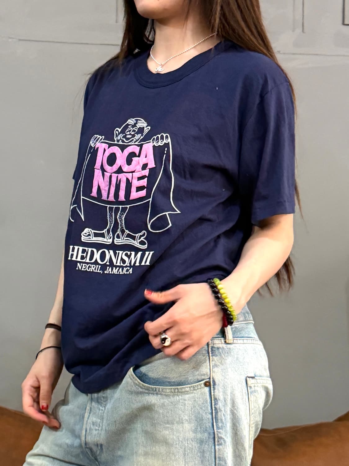 90s 선 아일랜드 토가 나이트 헤도니즘 II 네이비 반팔티 상품이미지2