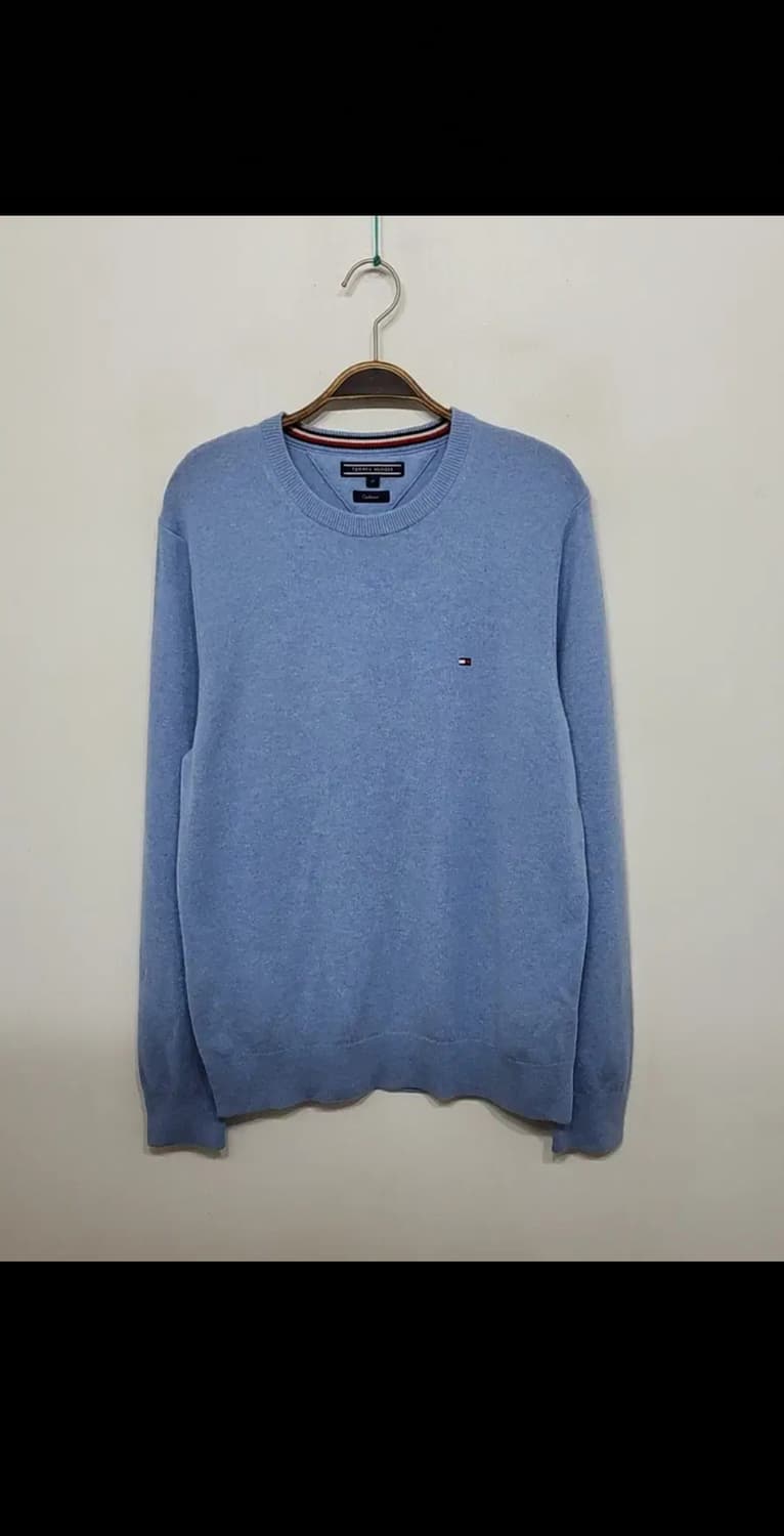 (M) 타미힐피거 캐시미어 니트 하늘색 스웨터 토미 라운드  상품이미지1