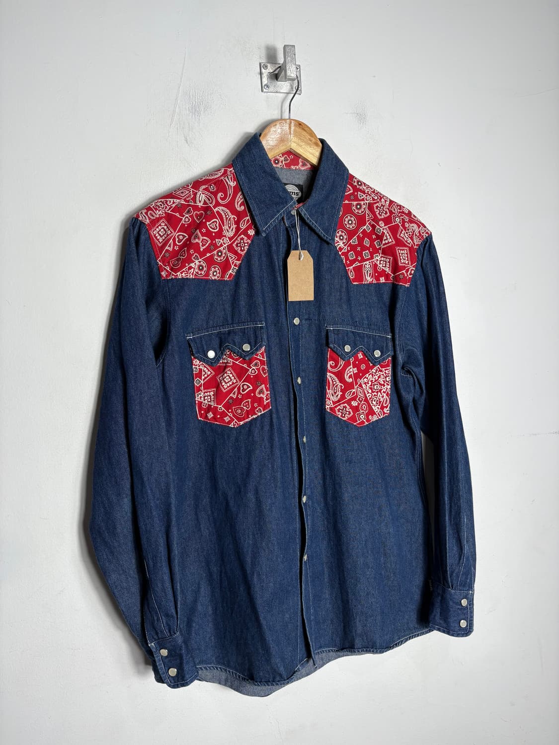 Prms 페이즐리 패턴 웨스턴 진청 데님 셔츠 상품이미지2