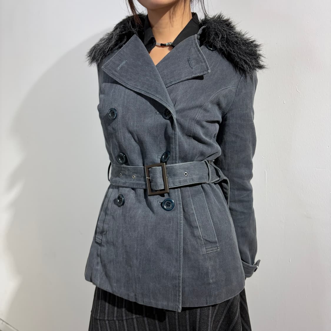 Y2k 워싱 벨티드 더블 코트 상품이미지1