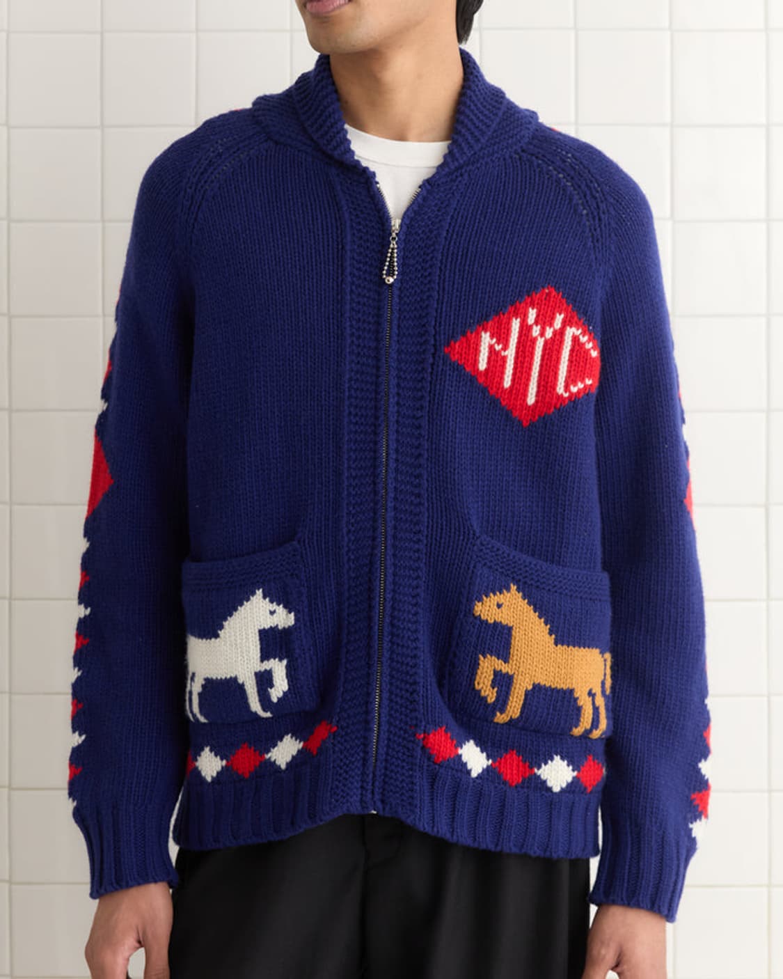 [M]보디 BODE 다이아몬드 카라 울 집업 가디건 상품이미지1