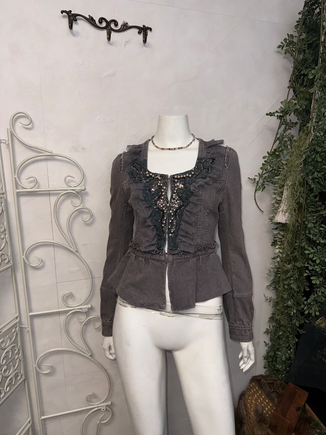 Gray denim fairy beads lace jacket  상품이미지6