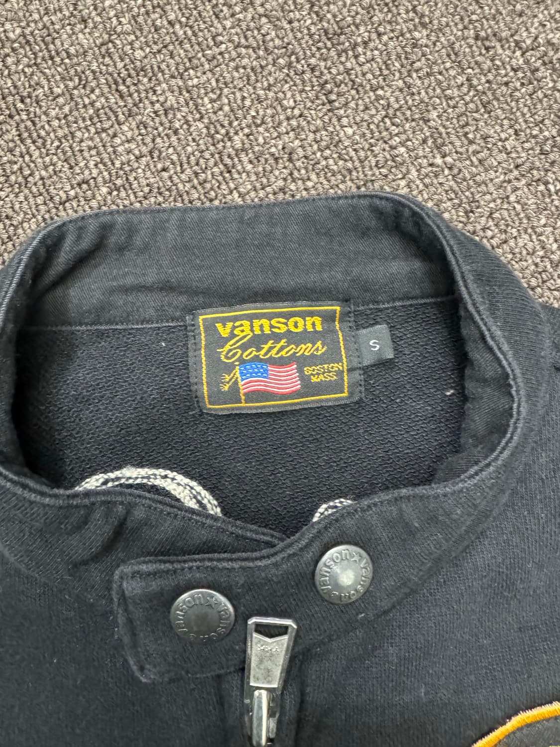 S)밴슨 레더 빈티지 자수 스타 패치 바이커 자켓 상품이미지3