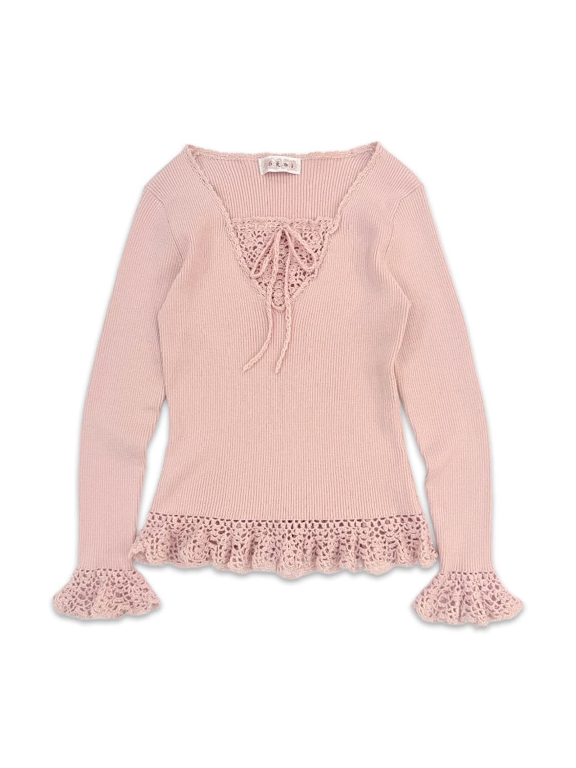 빈티지 핑크 프릴 리본 니트 상품이미지1