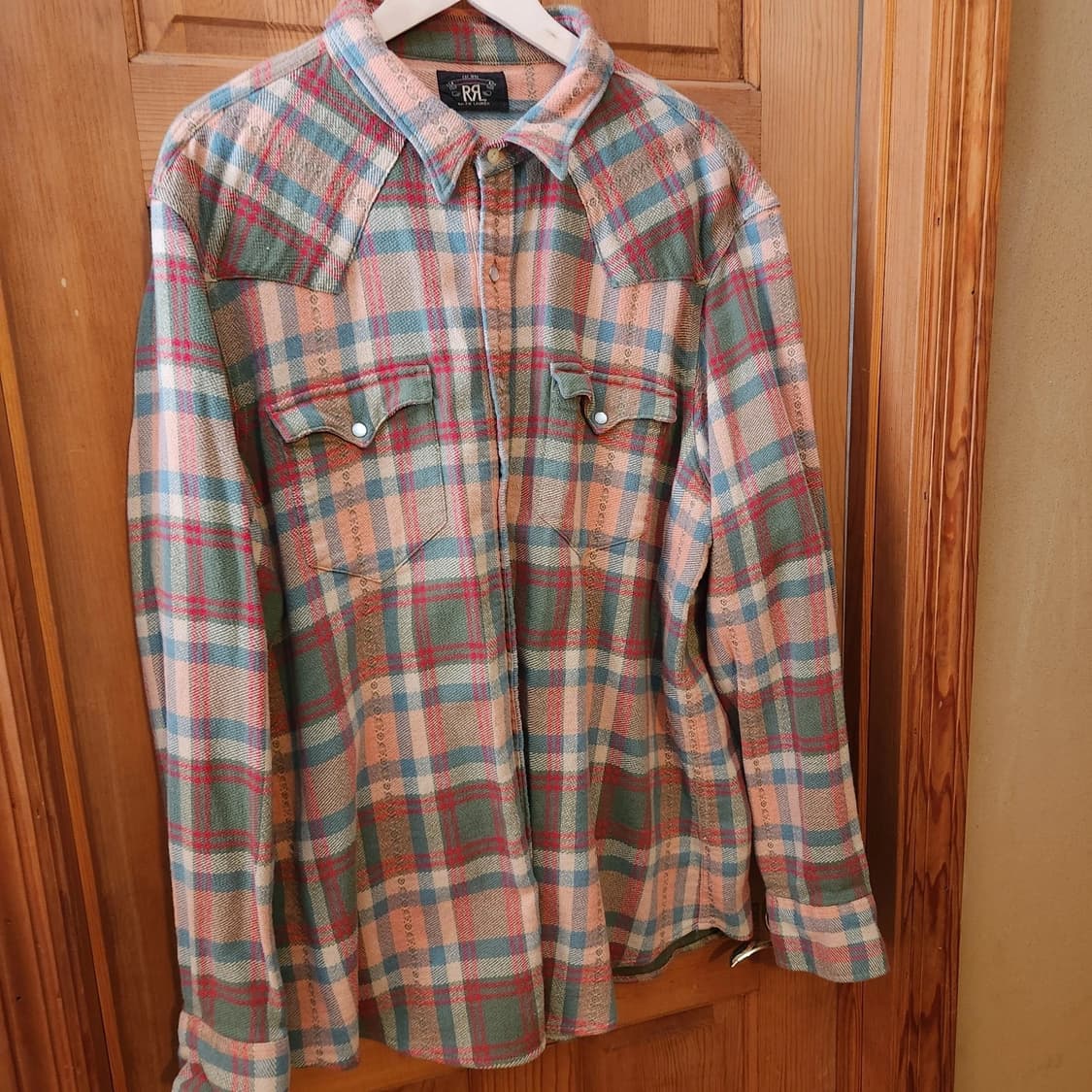 RRL 더블알엘 체크 플란넬 웨스턴 셔츠 세이지/핑크 상품이미지1