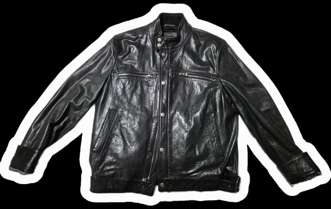 Hugo Boss 블랙 램 가죽 하이넥 바이커 자켓 상품이미지1