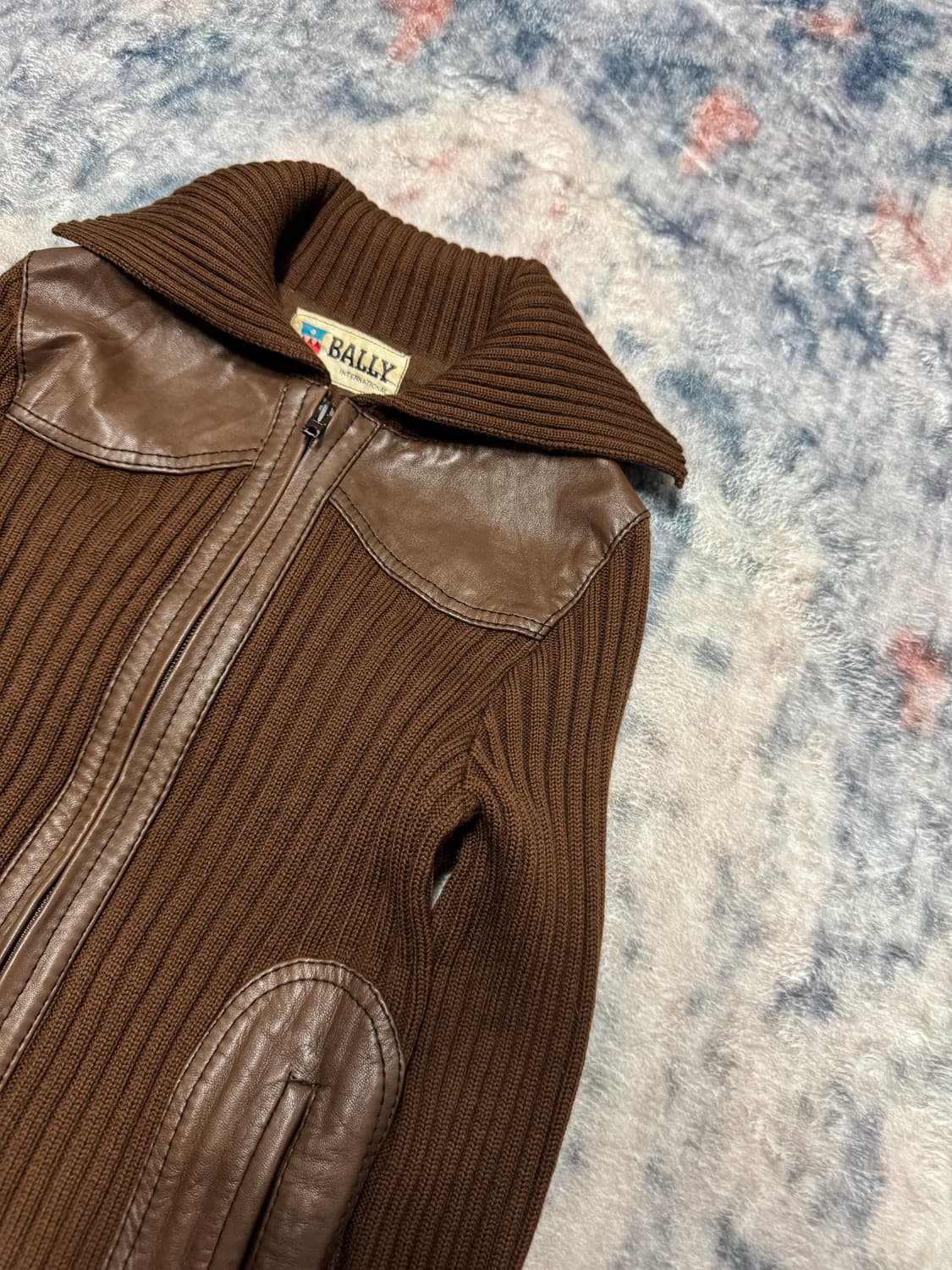 Bally brown leather trimming knit zip up 상품이미지4