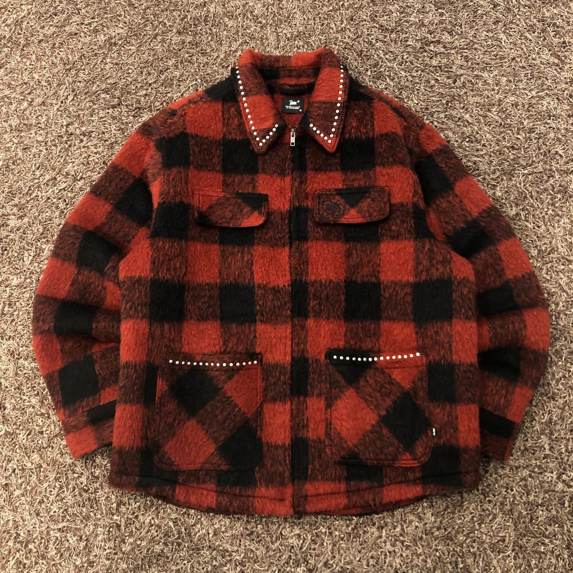 M 파타 모헤어 텍스쳐 체크 스터드 자켓 상품이미지1