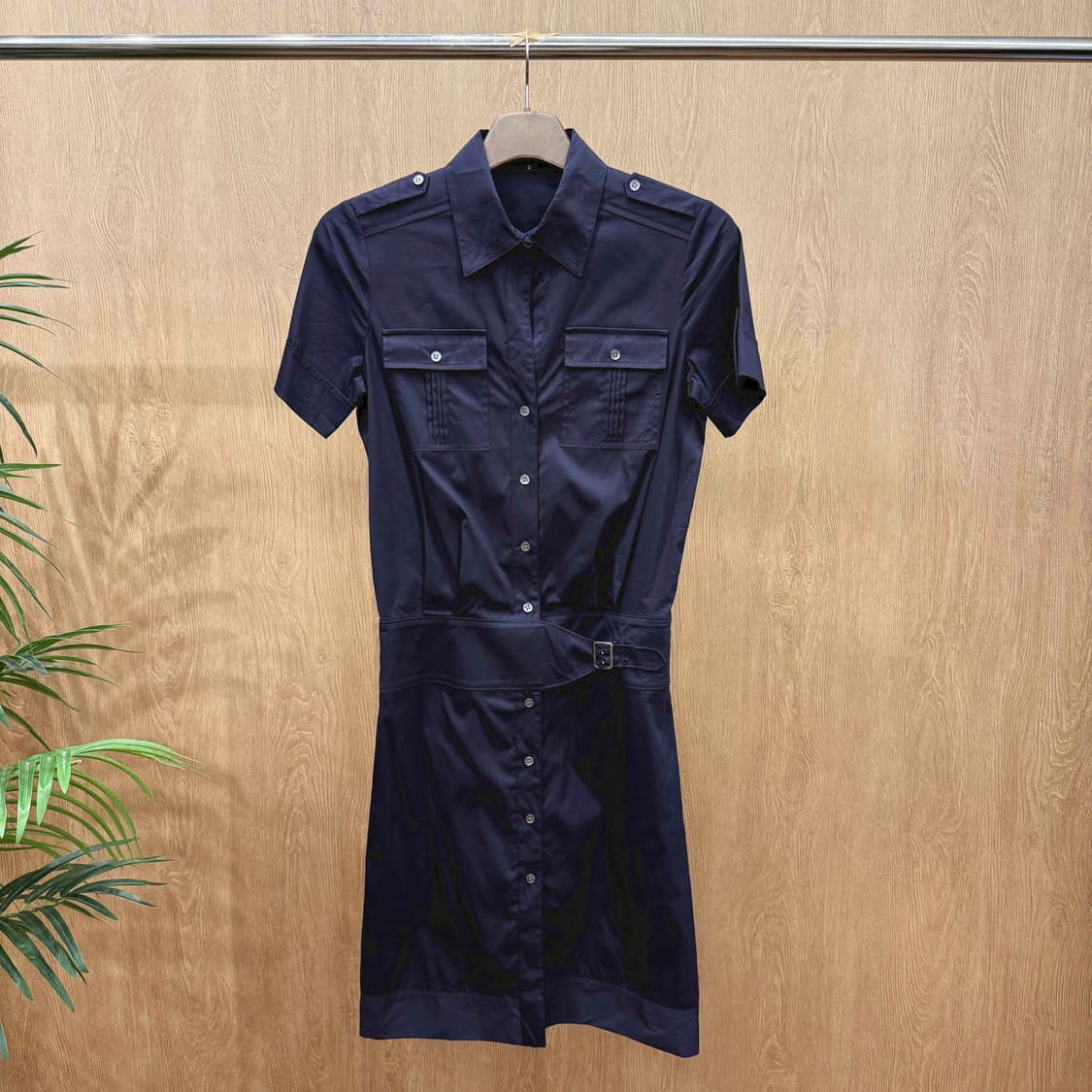 띠어리 셔츠 반팔 원피스 카라 버튼 다운 벨티드 디테일 네이비 상품이미지1