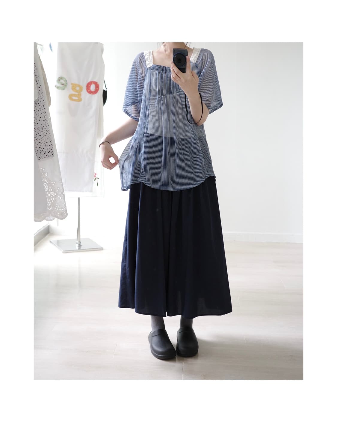 Romantic crochet blue striped blouse 상품이미지4