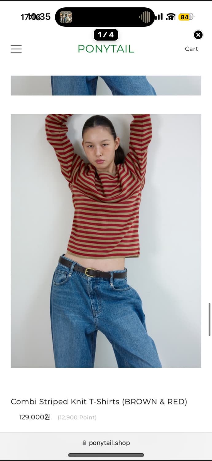포니테일 콤비 스트라이프 니트 브라운 레드 상품이미지1