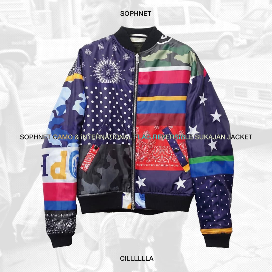 [M,100] SOPHNET. 소프넷 카모&만국기 리버시블 스카잔 자켓 상품이미지1