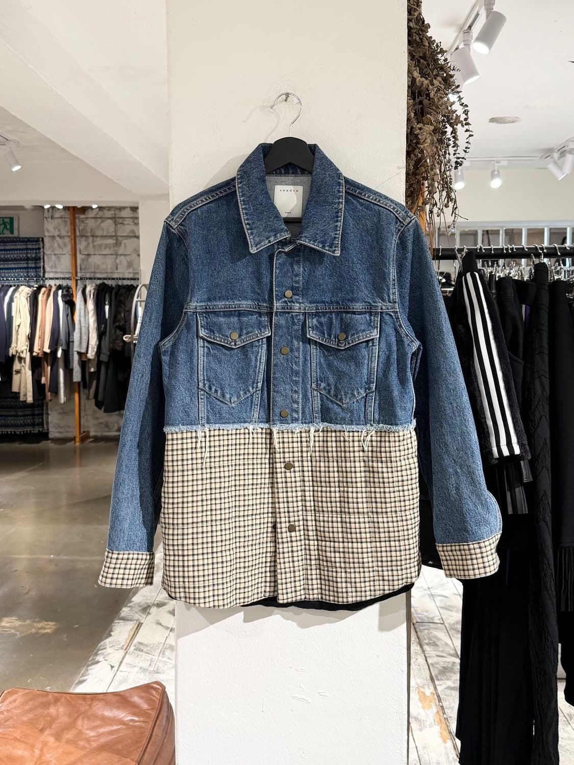 산드로 데님 퀼팅 체크 패널 자켓 상품이미지1